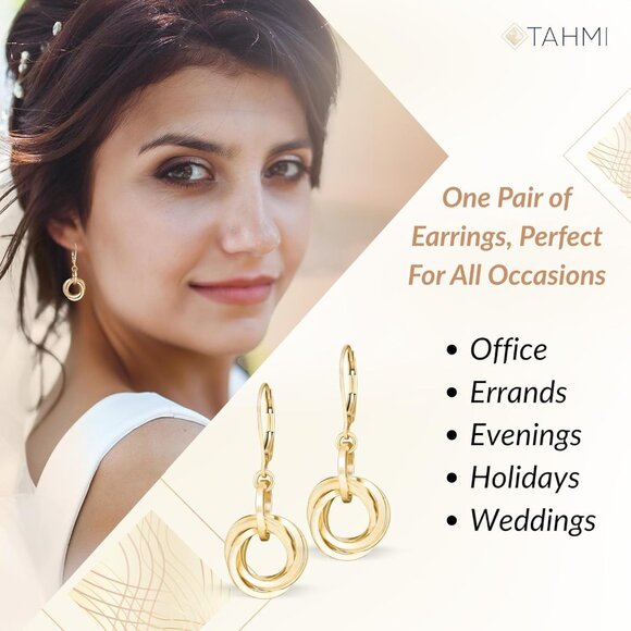 Dressy 14K Yellow Gold-Filled Love Knot Circle Dangle Earrings for Women Classy - Picture 2 of 8